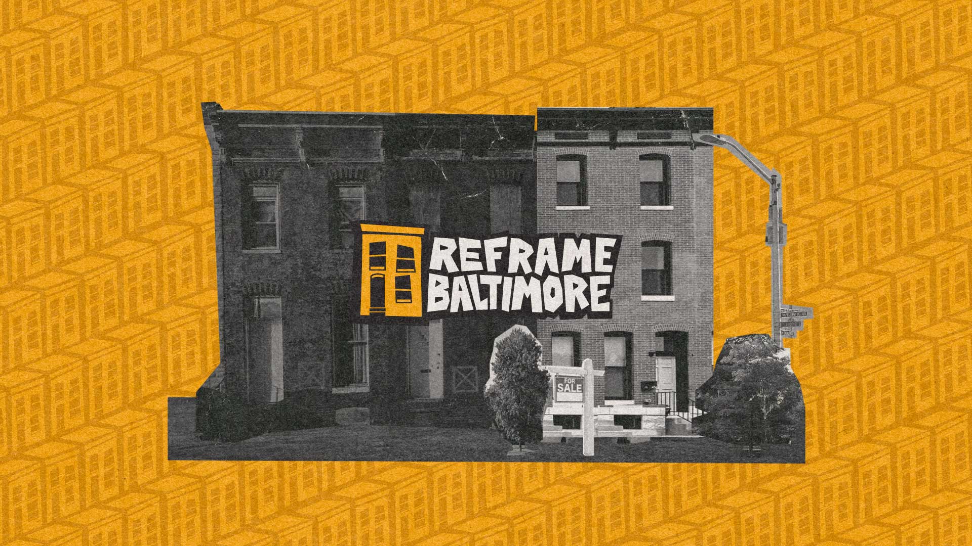 The Reframe Baltimore mark, a boarded window becoming an open one